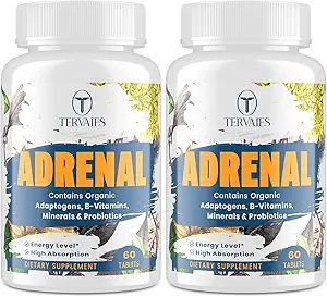 Adrenal Support Adaptogens Herbs Supplements - Cortisol Supplement with Rhodiola Rosea, Ashwagandha, Holy Basil and Eleuthero-Mood and Energy Support for Women & Men-Non-GMO, 120 Vegan Tablets