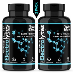 Complete Electrolyte Supplement w High Bioavailability and Cmax Chloride Potassium Magnesium for Endurance Muscle Recovery Mental Focus. Rapid Rehydration Salts and Keto Friendly Pills with 200 caps