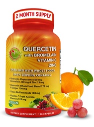 Quercetin with Bromelain – Quercetin Phytosome 500 mg High Absorption Supplement – Immune Support with Vitamin C, Zinc, Ginger & Citrus Bioflavonoids – Organic Whole Food Blend – 120 Capsules