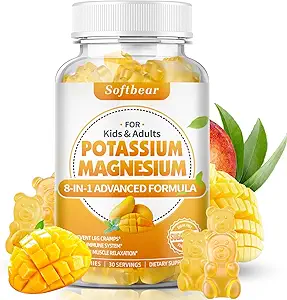 softbear Potassium Magnesium Gummies for Women, Calcium Magnesium Potassium Supplements with Vitamins Sugar-Free Potassium Citrate Gummies Support Muscle Health, Mango Flavor 60 Count