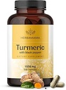 HERBAMAMA Curcumin Turmeric Capsules - 1500mg Curcuma Longa and Black Pepper Extract for Uric Acid & Digestive Support - Vegan, Non-GMO Turmeric Antioxidant Supplement, 250 Caps