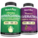 Nutrivein Premium Ashwagandha Capsules & Resveratrol Supplement Bundle: High-Absorption Resveratrol Capsules and Ashwagandha Supplements for Balance, Vitality, & Repair