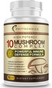 10 Mushroom Complex Nootropic Brain Supplement-Advanced Blend of Best Functional Mushrooms-Brain Memory Focus Energy, Immune Support-Lions Mane-Reishi-Cordyceps-Chaga-Turkey Tail (90 capsules)