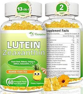 Lutein 20 mg with Zeaxanthin Gummies, Lutein and Zeaxanthin Supplements with Eye Vitamins C, E, Bilberry for Eye Health - 120Cts