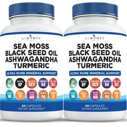 Liberty Lifestyle Sea Moss Black Seed Oil Ashwagandha Turmeric Bladderwrack Burdock - with Manuka, Honey Dandelion, ACV Black Pepper Gluten Free - 2-Pack