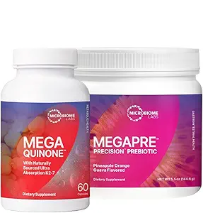 Microbiome Labs Bone Health Support Bundle - MegaQuinine Complete Vitamin K Supplement K1 & K2 MK-7 (60 Capsules) + MegaPre Prebiotic Powder (2.1oz)