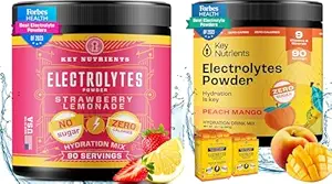 KEY NUTRIENTS Electrolyte Power Duo: Tropical Peach Mango & Juicy Strawberry Lemonade – Hydration & Endurance, Zero Sugar & Calories – 180 Servings