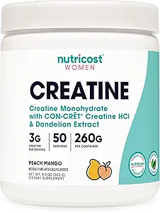 Nutricost Creatine Monohydrate Powder for Women, Micronized, Peach Mango Flavor, 50 Servings - Vegetarian, Non-GMO, Gluten Free