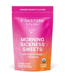 Pink Stork Morning Sickness Sweets, Organic Mango Ginger Candy with Vitamin B6 for Morning Sickness, Motion Sickness, Prenatal Heartburn - Pregnancy Must Haves - 30 Wrapped Drops