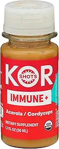 Kor Shot Acerola Ginger and Cordyceps Shot - 1.7 Fl Oz - Immune Plus - Immune System Booster - 533% DV Vitamin C - USDA Certified Organic - Dietary Supplement