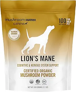 Om Mushroom Matrix Lion’s Mane Mushroom Powder Pet Supplement, Provides Cognitive Support & Holistic Digestive Support for Dogs & Cats, 200 Grams, 7.1 oz