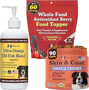 Natural Dog Company Skin & Coat Health Bundle with Omega-3, DHA, and Antioxidants for Dogs, Supports Healthy Skin, Shiny Coat, and Overall Wellness Ideal for Dry Skin Relief & Enhancing Dog Coat Shine