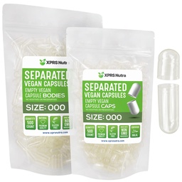 XPRS Nutra Vegan Size 000 Separated Capsules- 500 Count Premium Empty Caps Separated in Bags - Clear Empty Capsules - 000 Pills for DIY Supplement Filling