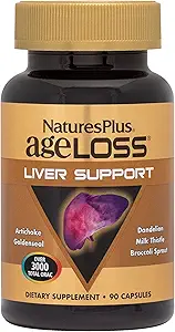 Natures Plus AgeLoss Liver Support - 90 Capsules - with Artichoke, Milk Thistle & Choline - Vegetarian, Gluten Free - 30 Servings