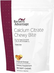 Bariatric Advantage Calcium Citrate Chewy Bites 500 mg - Highly Absorbable & Digestible - Vitamin D3 - Easily Chewable Calcium Supplement - Tropical Orange - 90 Count