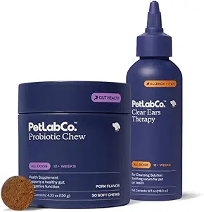 PetLab Co. - Dog Ear Yeast Bundle: Soft Chew Dog Probiotics for Gut Health, Yeast Production, Itchy Ears, Itchy Skin, Seasonal Allergies & Clear Ears Therapy Ear Cleaner for Dogs