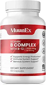 B-Complex, Vitamin B1 B2 B3 B6 B12, New Formula for Max Vitality & Sustained Energy Support,Energy Boost, Nervous System Support, with Vitamin C, Choline, Folate, 60 Capsules