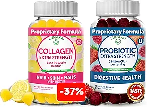 Lunakai Collagen and Probiotic Gummies Bundle - Non-GMO, Gluten Free - Anti Aging, Hair Growth, Skin Care & Strong Nails and Digestive Health - 30 Days Supply