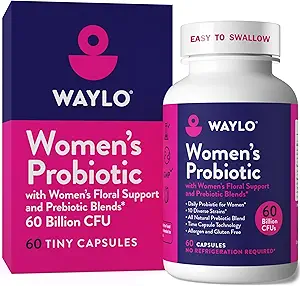 Waylo Probiotics for Women 60 Billion CFU – Tiny Easy-to-Swallow Capsules – 10 Strains + Prebiotics, Cranberry & D-Mannose – Gut, Vaginal Probiotics, pH & Immune Health, Vegan – 60 Caps