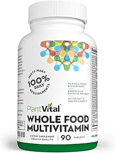 Plantvital Whole Food Multivitamin - Multivitamins with 42 Superfoods Raw Veggies and Fruits Vitamins Earth Energy Fruits and Veggies Supplement Pure Fruit and Vegetable Supplements - 90 Tablets