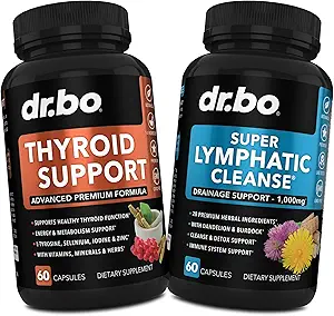 Thyroid Support & Lymphatic Drainage Supplements - Thyroid Supplement Complex Vitamin & Lymphatic Support Total Herbal Cleanse Products with Echinacea - Lymph Node Detox Cleanse System Drainage