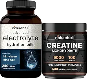 NatureBell Creatine Monohydrate Powder & & Advanced Electrolyte Hydration Pills Bundle Pack | High Absorption Micronized Creatine | Fast Hydrating Keto Electrolytes
