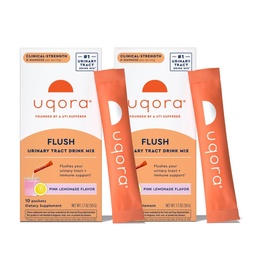 Uqora Flush - Urinary Tract* with D-Mannose, Vitamin C, Vitamin B6, Potassium, Magnesium & Calcium - Gluten-Free & Vegan - Pink Lemonade Flavor - 20 Packets (2 Pack)