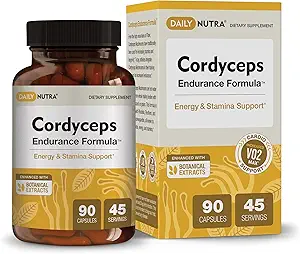 Cordyceps Endurance Formula Natural Energy Supplement - Caffeine Free | Organic Mushroom Extract with KSM-66 Ashwagandha, Eleuthero & Rhodiola (90 Capsules)