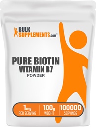 BulkSupplements.com Pure Biotin Powder - as Vitamin B7, Biotin Vitamins for Hair, Skin and Nails - Gluten Free, 1mg per Serving, 100g (3.5 oz) (Pack of 1)