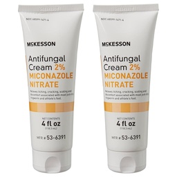 McKesson Antifungal Cream, 2% Miconazole Nitrate - Relieves Itching, Burning, Cracking from Jock Itch, Ringworm and Athlete Foot - 4 oz., 2 Count