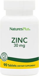 NaturesPlus Zinc Tablets - 30 mg, 90 Vegetarian Tablets - Immune System Supplement for Cellular Growth & Repair - Promotes Healthy Digestion, Metabolism & Vision - Gluten-Free - 90 Servings