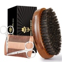 Sosoon Beard Brush for Men, 100% Pure Boar Bristle Beard Brush, Beard Grooming Set Including Beard Comb, 2 Pcs Mustache Scissors, and Travel Bag