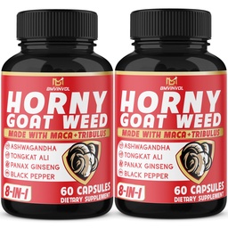 BMVINVOL (2 Packs) Horny Goat Weed Capsules with Maca, Tribulus, Ginseng. Ashwagandha,Tongkat Ali - 8-in-1 for Support Energy Levels