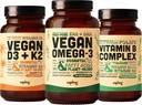 Vegan Omega 3 180 Softgels & Vegan D3 + K2 & Vitamin B Complex Bundle - Plant Based DHA & EPA Fatty Acids, 4000 IU Vitamin D3 and 100mcg Vitamin K2, Essential B Vitamins