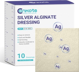 Conkote Silver Alginate Wound Dressing Pads 2” x 2”, 10 Pack, Non-Stick Padding Ag Patches, Highly Absorbent for Pressure Ulcer, Bed Sore and Diabetic Foot Ulcer