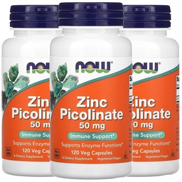 NOW Foods Now Foods Zinc Picolinate, 50 mg, 120 Veg Capsules, 3 Pack