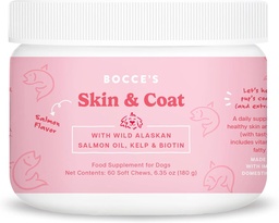 Bocce's Bakery Skin & Coat Supplement for Dogs, Daily Chews Made in The USA with Vitamin E & Essential Fatty Acids, Supports Healthy Skin & Coat, Salmon, 60 ct, Red (DG-SP-SKIN60)