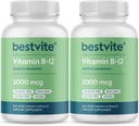 BESTVITE Vitamin B12 (Methylcobalamin) 2000mcg (480 Vegetarian Capsules)(2 x 240) (Methyl B12) - No Stearates - Vegan - Non GMO - Gluten Free