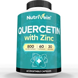 Nutrivein Zinc Quercetin Combined Supplement - Enhanced-Absorption Quercetin with Zinc for Respiratory, Cardio, Immune, & Full-Body Support - Maximum Bioavailability