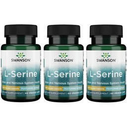 Swanson Ajipure L-Serine - Amino Acid Supplement Supporting Brain Health & Nervous System Function - Natural Formula Promoting Cognitive Function - (60 Veggie Capsules, 500mg Each) (3 Pack)