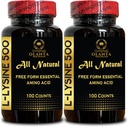 L-LYSINE Supplement Amino ACIDS - Lysine Hydrochloride Nutritional Supplement for Adults, Amino Acid Vitamin Supplement, Stimulates Calcium Absorption - 2 Bottles 200 Counts