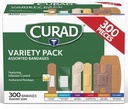 CURAD Assorted Bandages Variety Pack, 300 Count, 6 Styles Including Antibacterial, Waterproof, Sheer, Plastic, Heavy Duty & Flex-Fabric, Protects Scrapes, Cuts & Burns, Latex-Free