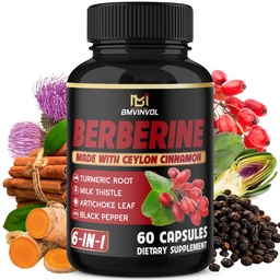 Berberine with Ceylon Cinnamon, Turmeric, Milk Thistle, Artichoke, Black Pepper - 60 Count - Pack of 1