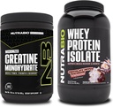 NutraBio Creatine Monohydrate, Unflavored, 300g and Whey Protein Isolate, Chocolate Dipped Macaroon, Supplement Bundle - Muscle Energy, Lean Muscle Growth, Recovery, and Strength