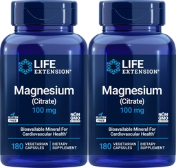 Life Extension Magnesium (Citrate) 100mg, 180 Veg Caps (Pack of 2) - Mag Supplement