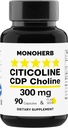MONOHERB Citicoline CDP Choline 300 mg per Capsule - 90 Vegetarian Capsules