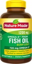Burp-Less Fish Oil 1200 mg One Per Day, 120 Softgels, Fish Oil Omega 3 Supplement For Heart Health