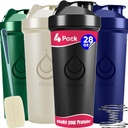 4 PACK, 28 oz Shaker Bottles with Powerful Wire Whisks for Protein Mixes | Leakproof Blender Shaker Bottle Pack with cleaning sponge | BPA-Free & Dishwasher Safe | Protein shaker bottle