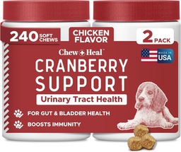 Dog UTI Treatment Cranberry Supplement for Dogs, 240 Soft Chews - Natural Urinary Tract Infection Support and Healthy Bladder Control – Made with Echinacea and Vitamin C (2 Packs of 120)