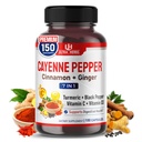 Cayenne Pepper 7 in 1 - with Ginger, Turmeric, Cinnamon, Black Pepper - Promotes Digestive System Function (150-day Supply (Pack of 1))